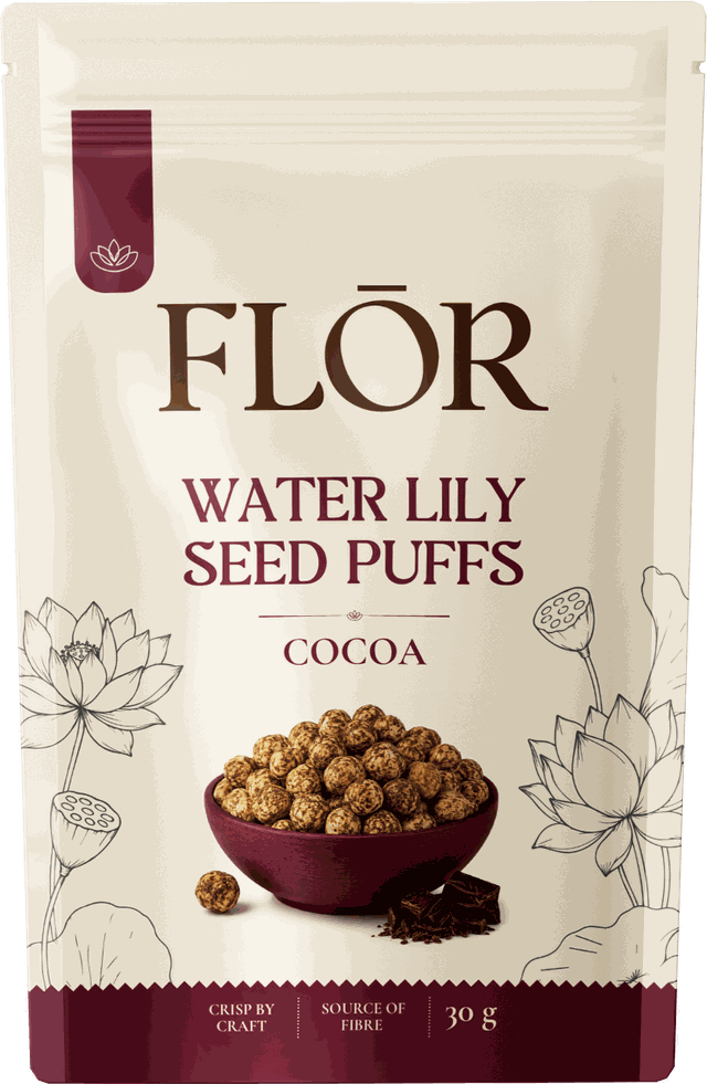 FLŌR Cocoa water lily seed puffs, 30 g pouch